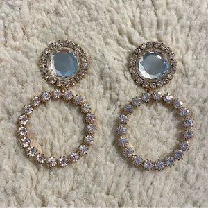 White Rhinestone Sparkle Costume Statement Earrings